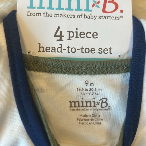 Mini B 4-Piece Onesie, Sweatpants, Bib & Socks in Green Camping Design Size 9 Mo - Picture 6 of 7
